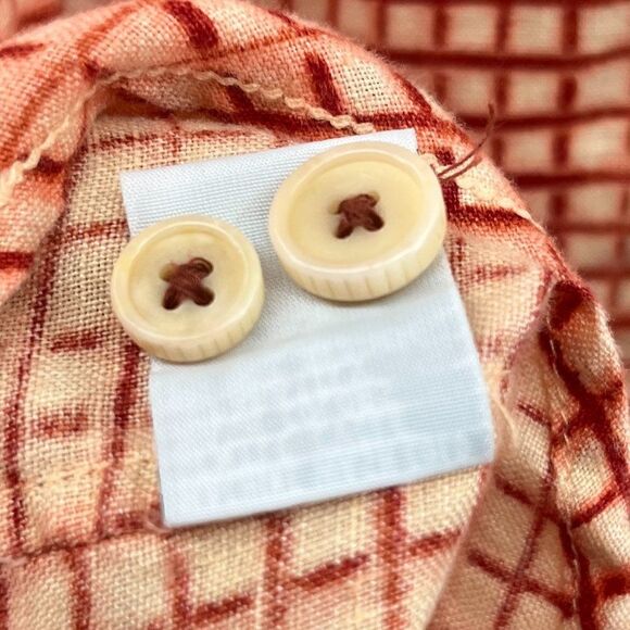 Tommy Bahama 100% Linen MensLarge Orange/White Gingham Plaid Shirt - Picture 9 of 16